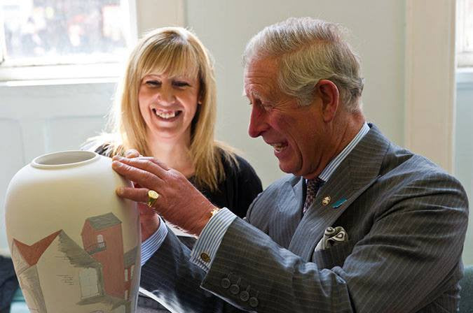 HRH Prince Charles visiting the Burslem Pottery studio for a working demonstration